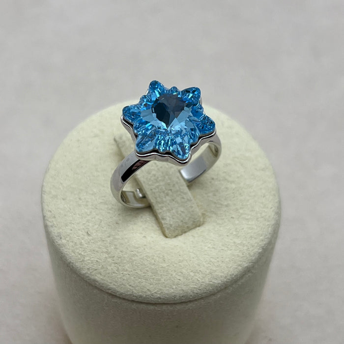 Blush Star Crystal Ring – Rose Pink Flower Statement Adjustable Silver Tone