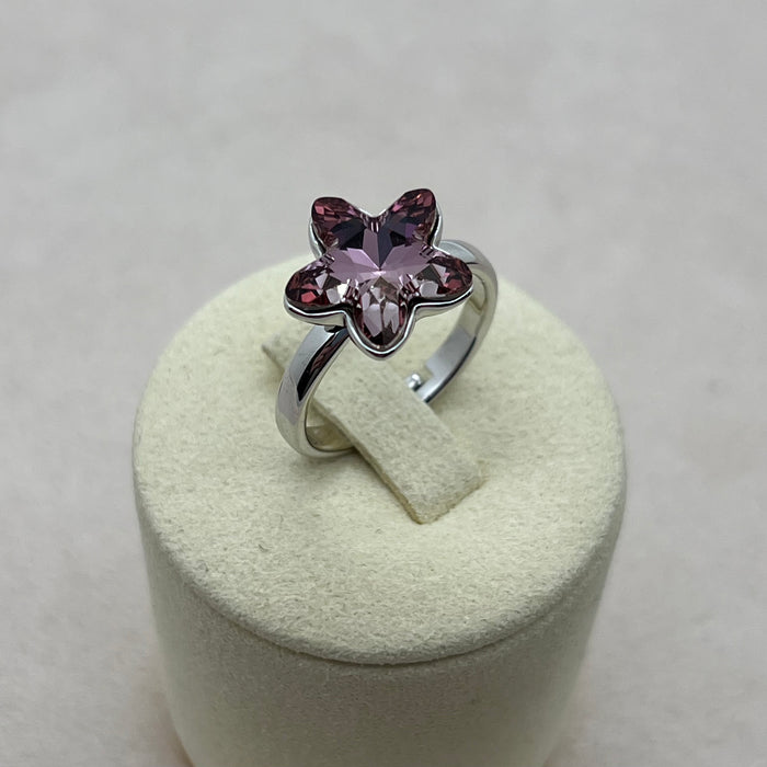 Dual Sphere Crystal Ring – Blue Stone & Pavé Ball Adjustable