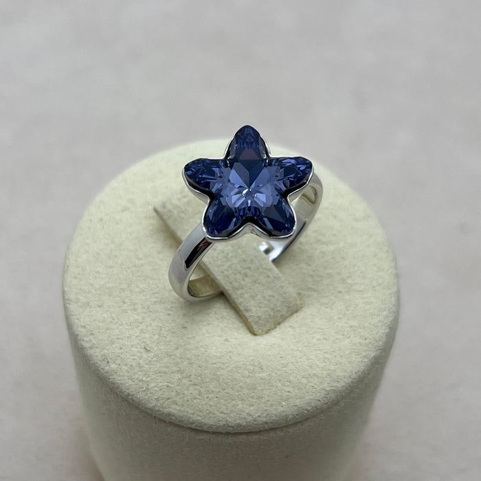 Dual Sphere Crystal Ring – Blue Stone & Pavé Ball Adjustable