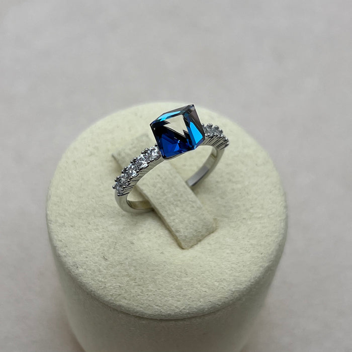 Sky Blue Cushion Cut Crystal Ring – Silver Tone