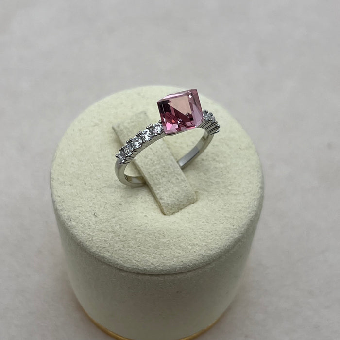 Sky Blue Cushion Cut Crystal Ring – Silver Tone