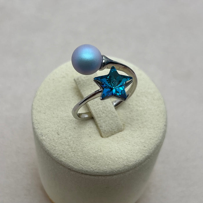 Blue Cushion Cut Crystal Statement Ring – Silver Tone