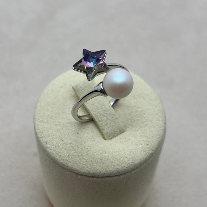 Blue Cushion Cut Crystal Statement Ring – Silver Tone