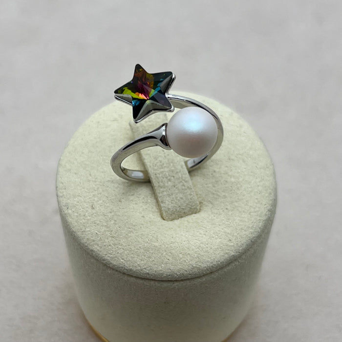 Blue Cushion Cut Crystal Statement Ring – Silver Tone