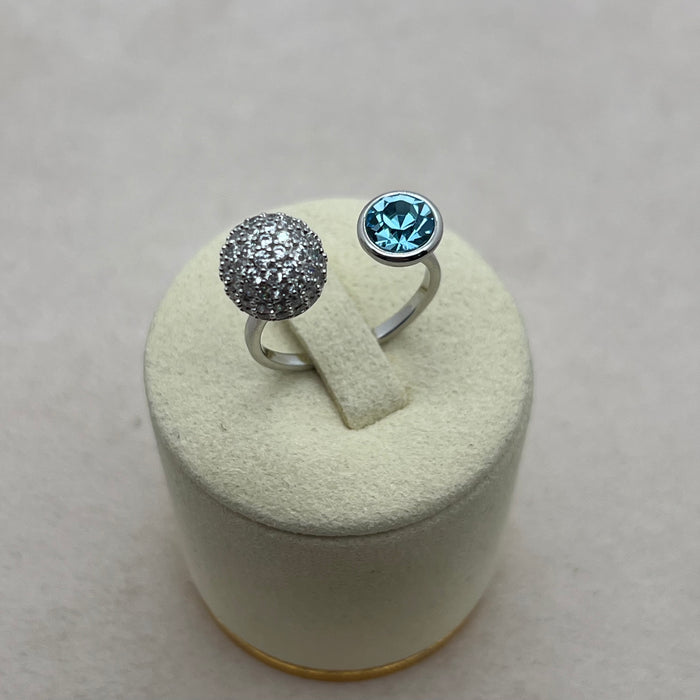Elegant Double Stone Adjustable Ring – Crystal Pavé & Colored Zircon