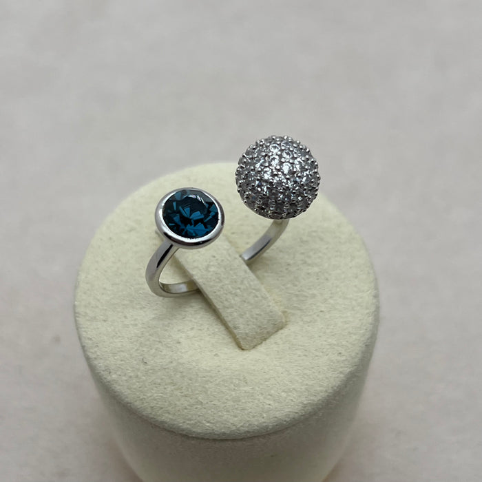Elegant Double Stone Adjustable Ring – Crystal Pavé & Colored Zircon