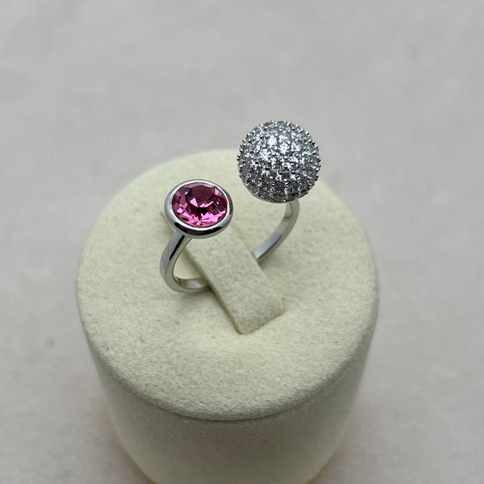 Elegant Double Stone Adjustable Ring – Crystal Pavé & Colored Zircon