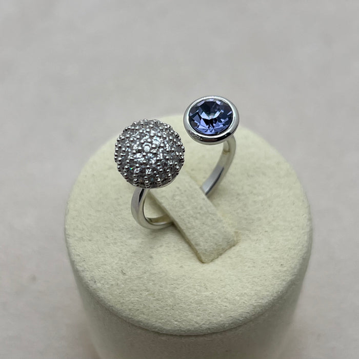 Elegant Double Stone Adjustable Ring – Crystal Pavé & Colored Zircon