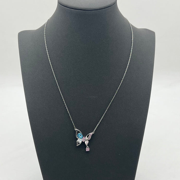 Butterfly Crystal Pendant Necklace – Multicolor Zircon Elegance