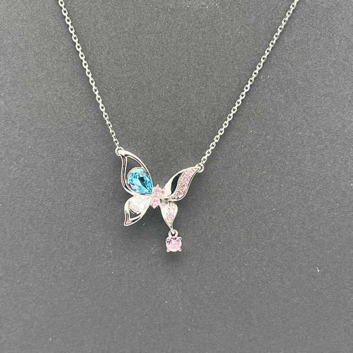 Butterfly Crystal Pendant Necklace – Multicolor Zircon Elegance