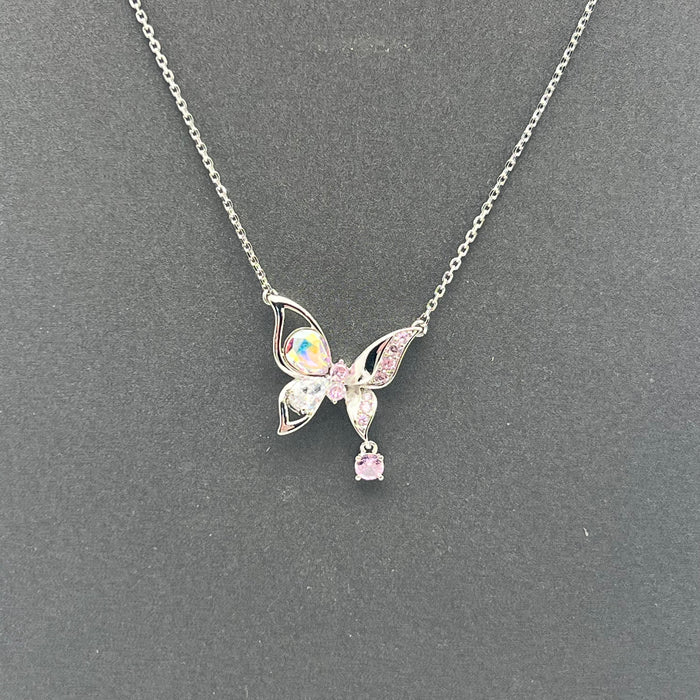 Butterfly Crystal Pendant Necklace – Multicolor Zircon Elegance