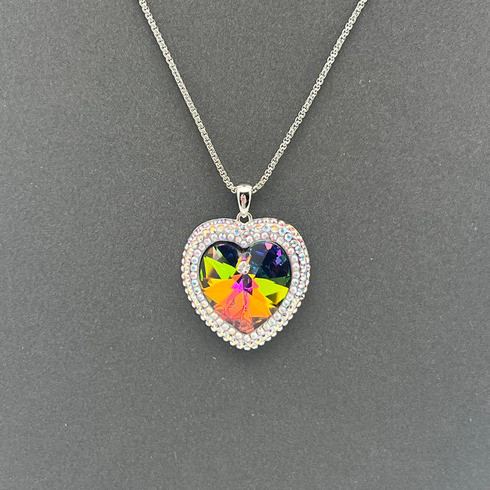Crystal Heart Pendant Necklace – Aurora Zircon Edition