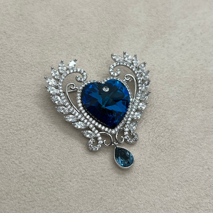 Swarovski Crystal Heart Brooch – Aurora Borealis Blue Luxury Pin