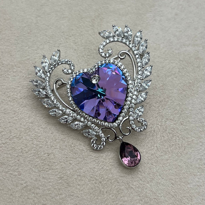 Swarovski Crystal Heart Brooch – Aurora Borealis Blue Luxury Pin