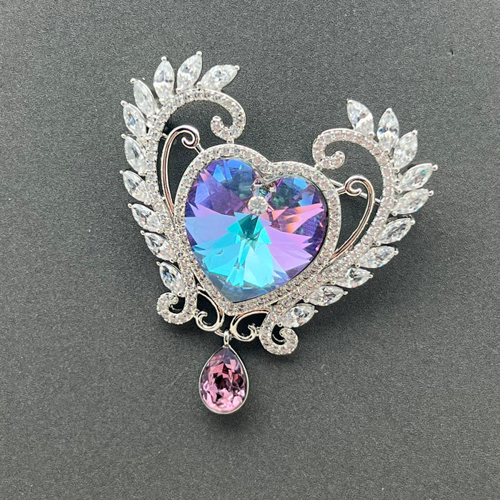 Swarovski Crystal Heart Brooch – Aurora Borealis Blue Luxury Pin