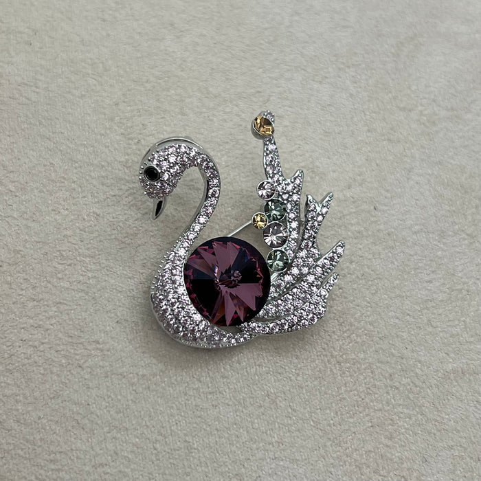 Swarovski Crystal Swan Brooch – Luxury Elegant Statement Pin