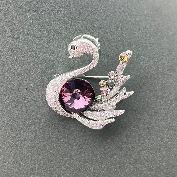Swarovski Crystal Swan Brooch – Luxury Elegant Statement Pin