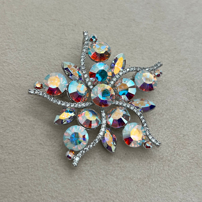 Swarovski Crystal Floral Brooch – Aurora Borealis Luxury Statement Pin