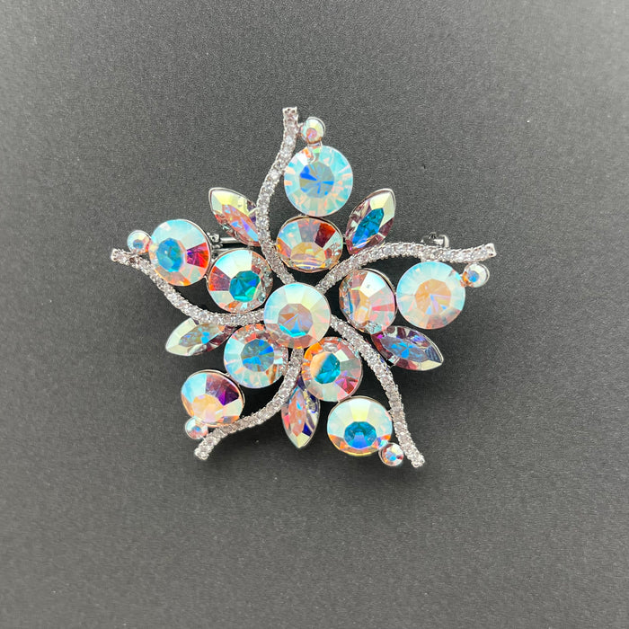 Swarovski Crystal Floral Brooch – Aurora Borealis Luxury Statement Pin