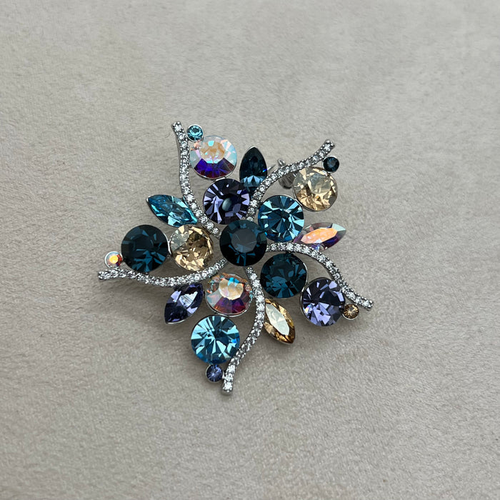Swarovski Crystal Floral Brooch – Aurora Borealis Luxury Statement Pin
