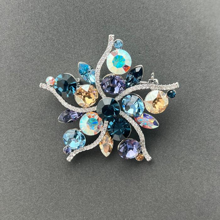 Swarovski Crystal Floral Brooch – Aurora Borealis Luxury Statement Pin
