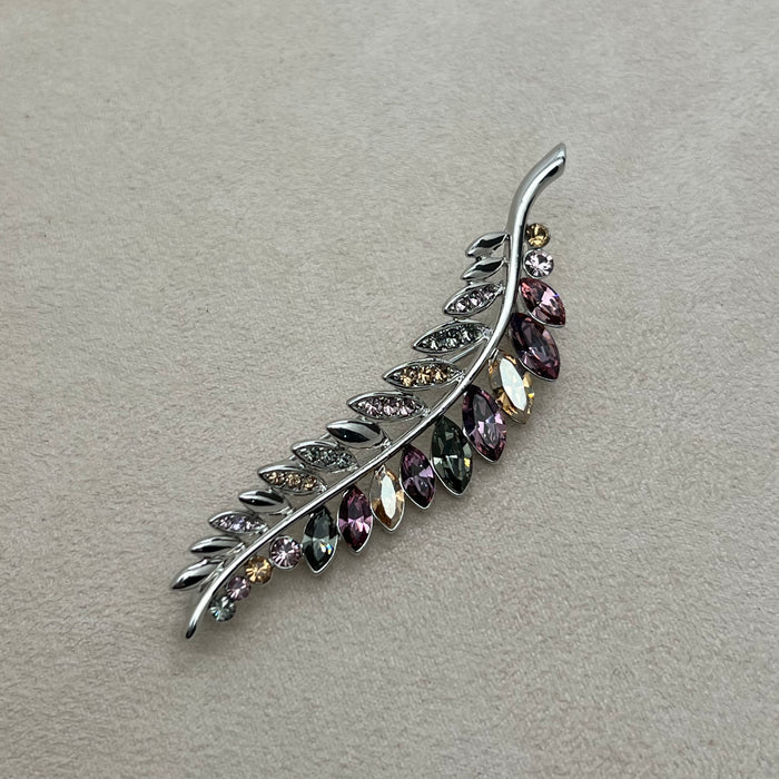 Swarovski Crystal Feather Brooch – Multicolor Luxury Leaf Pin
