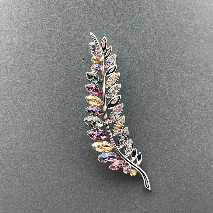 Swarovski Crystal Feather Brooch – Multicolor Luxury Leaf Pin