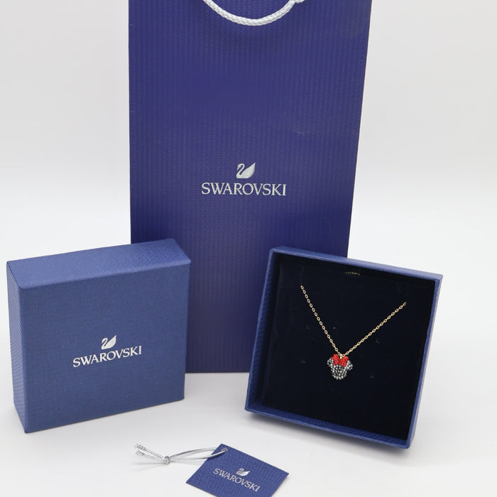 Swarovski Minnie Mouse Pendant Necklace – Gold Tone with Red Bow - 5566693