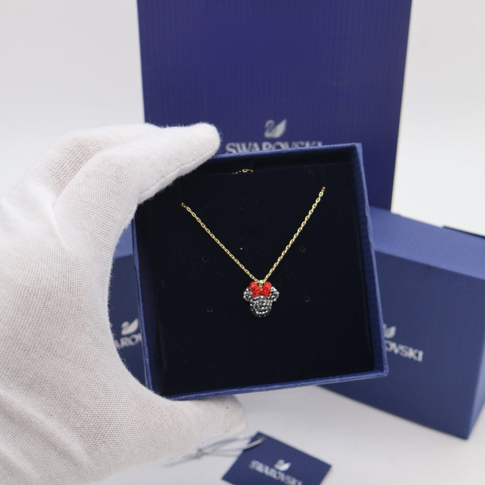 Swarovski Minnie Mouse Pendant Necklace – Gold Tone with Red Bow - 5566693