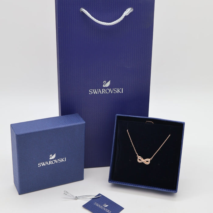 Swarovski Infinity Pendant Necklace – Rose Gold & White Crystals - SH1X445