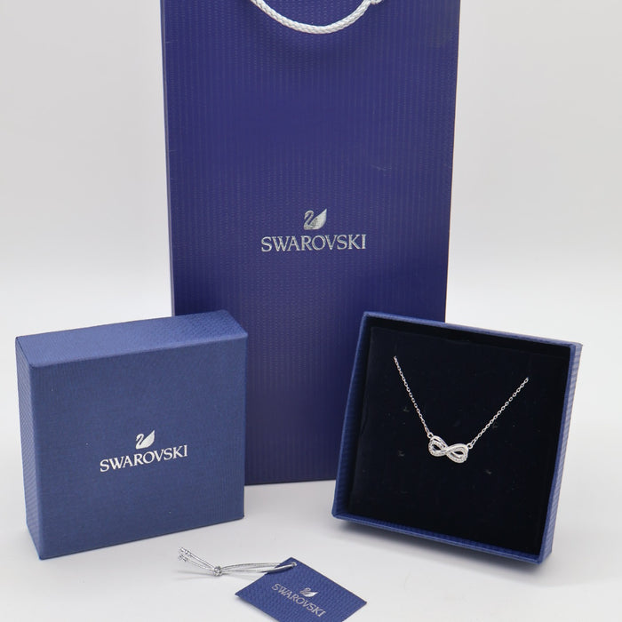Swarovski Infinity Pendant Necklace – Rhodium-Plated & White Crystals - SH1X446