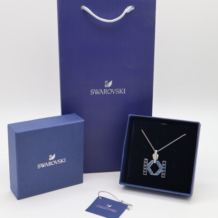 Swarovski Crystal Grid Pendant Necklace – Blue Geometric Design - 5568589
