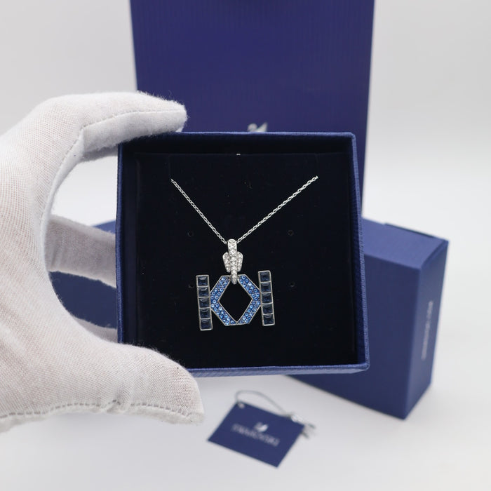 Swarovski Crystal Grid Pendant Necklace – Blue Geometric Design - 5568589
