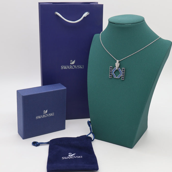 Swarovski Crystal Grid Pendant Necklace – Blue Geometric Design - 5568589
