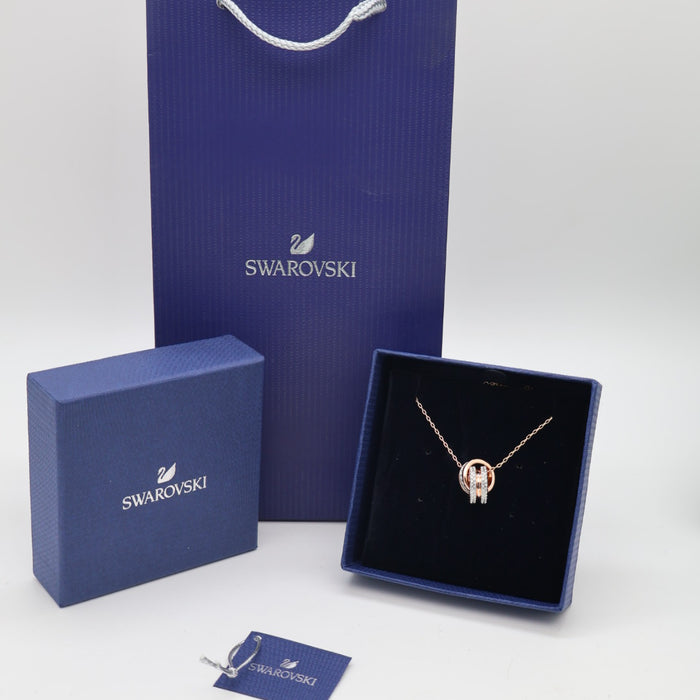 Swarovski Lifelong Bow Pendant Necklace – Interlocking Rose Gold & Crystal Loops - 5240525