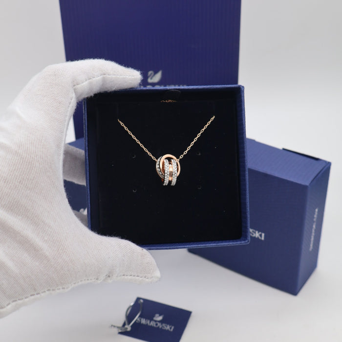 Swarovski Lifelong Bow Pendant Necklace – Interlocking Rose Gold & Crystal Loops - 5240525
