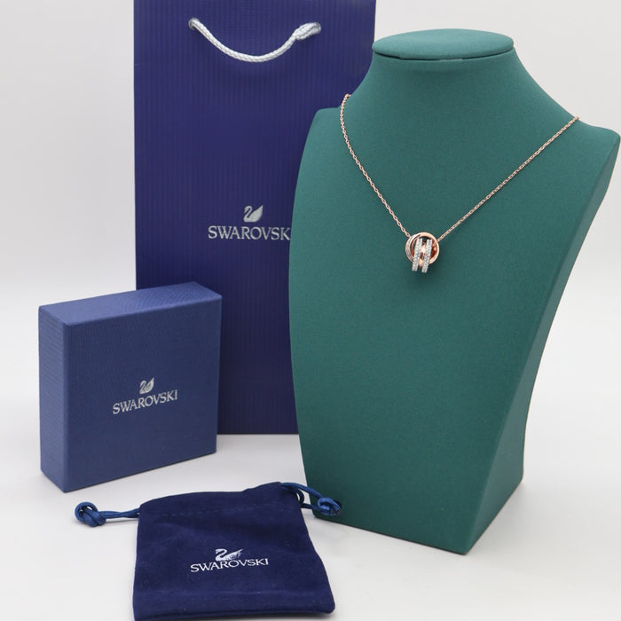 Swarovski Lifelong Bow Pendant Necklace – Interlocking Rose Gold & Crystal Loops - 5240525