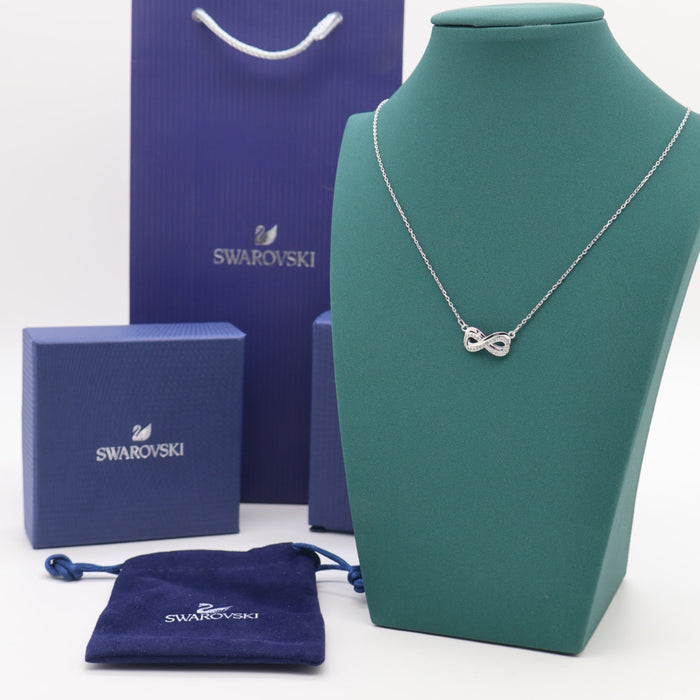Swarovski Infinity Pendant Necklace – Rhodium-Plated & White Crystals - SH1X446