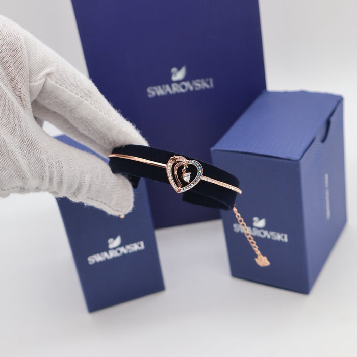 Swarovski Rose Gold Heart Bracelet with Blue & Clear Crystals - 5484018