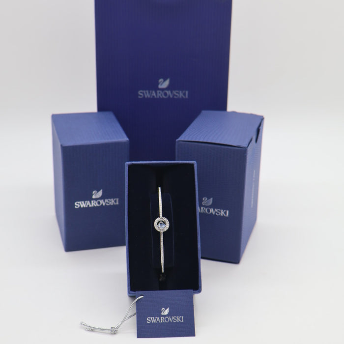 Swarovski Rhodium-Plated Bracelet with Blue Halo Crystal Pendant - 5515385