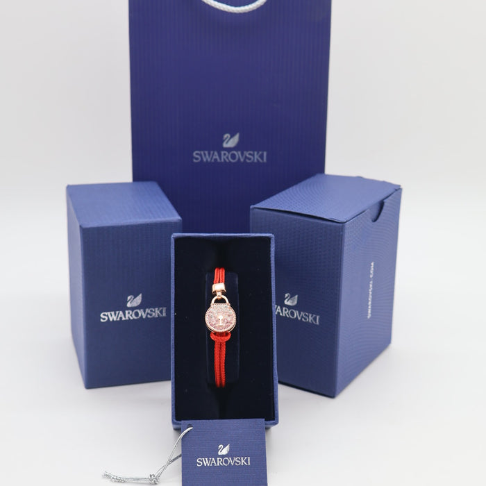 Swarovski Red Cord Bracelet with Rose Gold Lock & Pink Crystals - 5572526