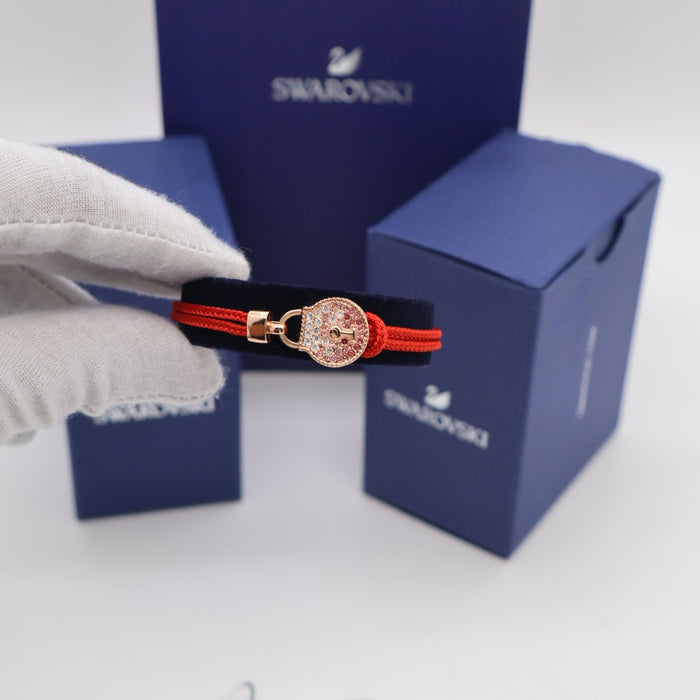 Swarovski Red Cord Bracelet with Rose Gold Lock & Pink Crystals - 5572526