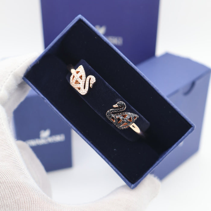 Swarovski Duo Swan Bangle Bracelet – Rose Gold-Tone with Black & White Crystals - 5289535