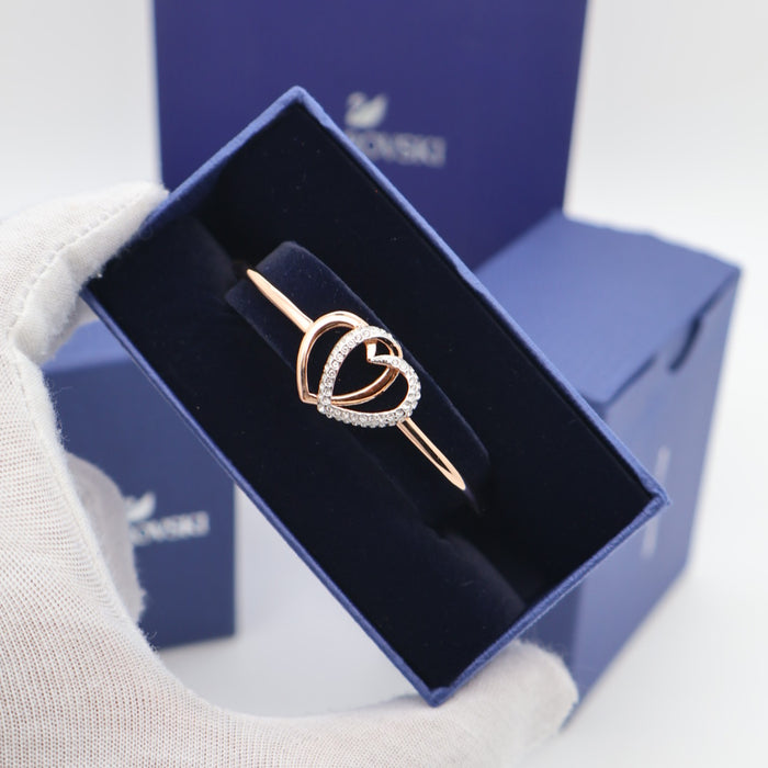 Swarovski Two Hearts Bangle Bracelet – Rose Gold-Tone with Crystal Accents - 5194838