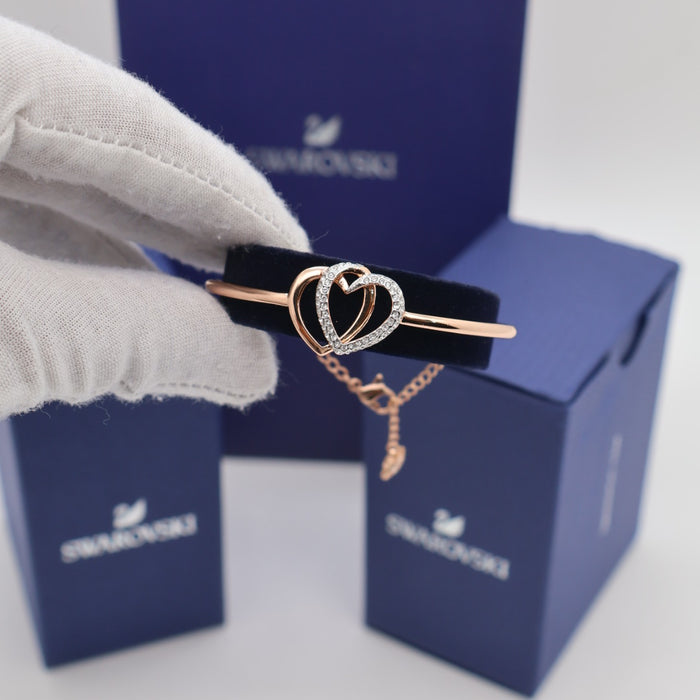 Swarovski Two Hearts Bangle Bracelet – Rose Gold-Tone with Crystal Accents - 5194838