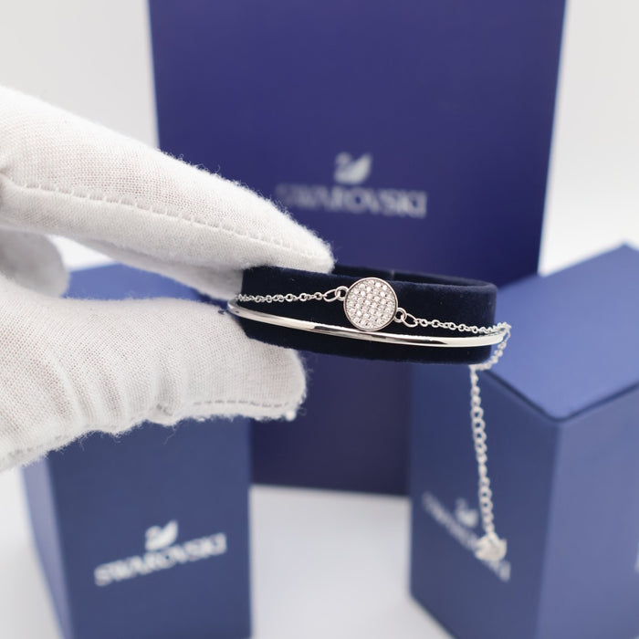 Swarovski Circle Pavé Chain Bracelet – Rhodium-Plated with Crystal Embellishment - 5389044