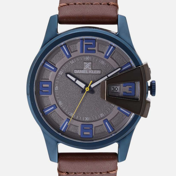 Daniel Klein Men’s Blue Dial Brown Leather Strap Watch - DK12161-4