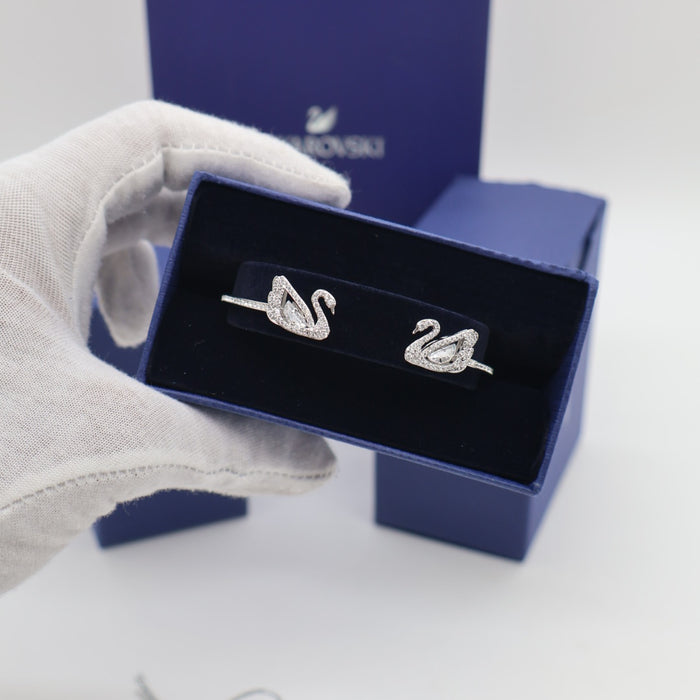 Swarovski Duo Swan Bangle Bracelet – Silver-Tone with Clear Crystal Pave - 5523953