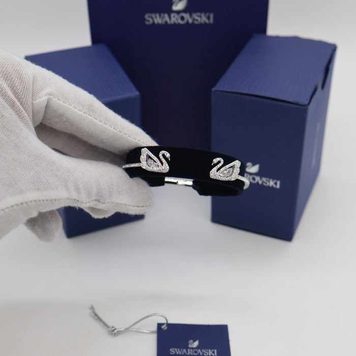 Swarovski Duo Swan Bangle Bracelet – Silver-Tone with Clear Crystal Pave - 5523953