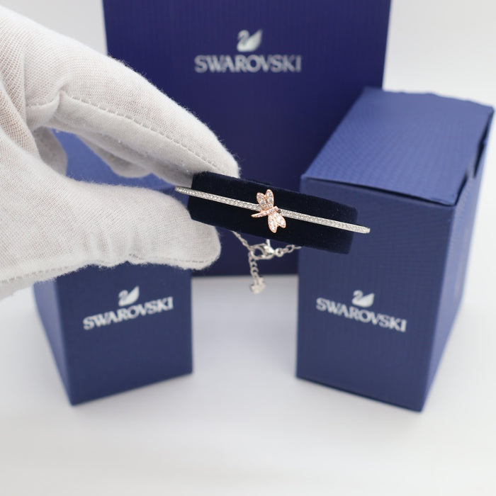 Swarovski Butterfly Bangle Bracelet – Rose Gold & Silver-Tone with Crystal Detailing - 5518138